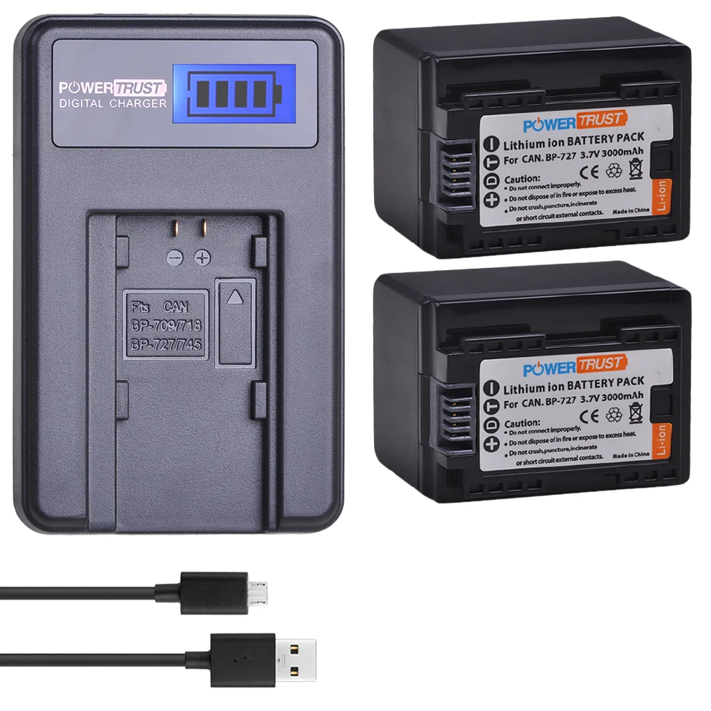 2Battery and Charger 1X BP-727 BP727 BP 727 3000 мАч батарея+ ЖК USB зарядное устройство для Canon BP-718 BP-709 фотокамера VIXIA HF M50, HF M52, HF M500, HF R30, HF R32 - Цвет: 2Battery and Charger