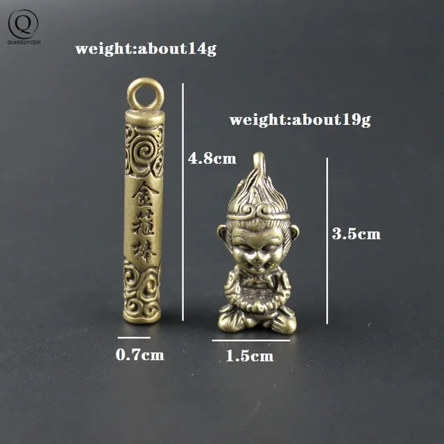 Introducing the Vintage Brass Monkey King Key Ruyi Jin Gu Bang Chains Pendant