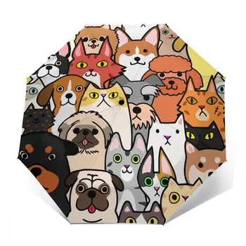 

Automatic Umbrella Doodle Dogs And Cats Faces three-fold umbrella women men rain umbrella