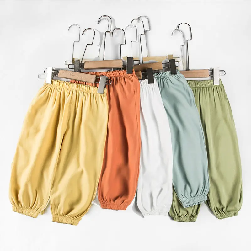 Thin Ice Silk Cotton linen Child Pajamas Pants kid Solid Boys Girls Home Pants Summer Anti-mosquito Bites Kids Children Trousers