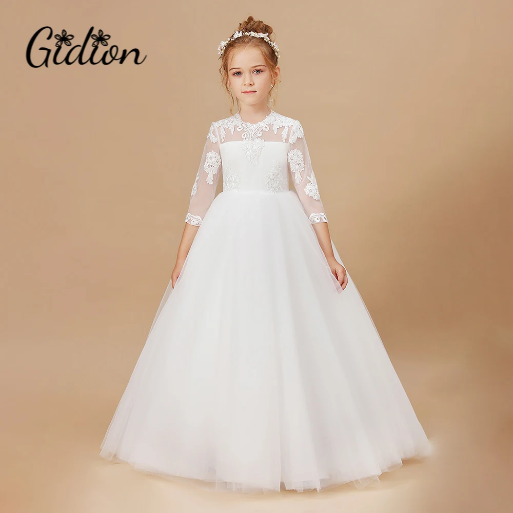 Flower girl dresses floral appliqu&eacute; dress girls dresses applique flower girl dress for children pageant wedding banquet ceremony birthday party