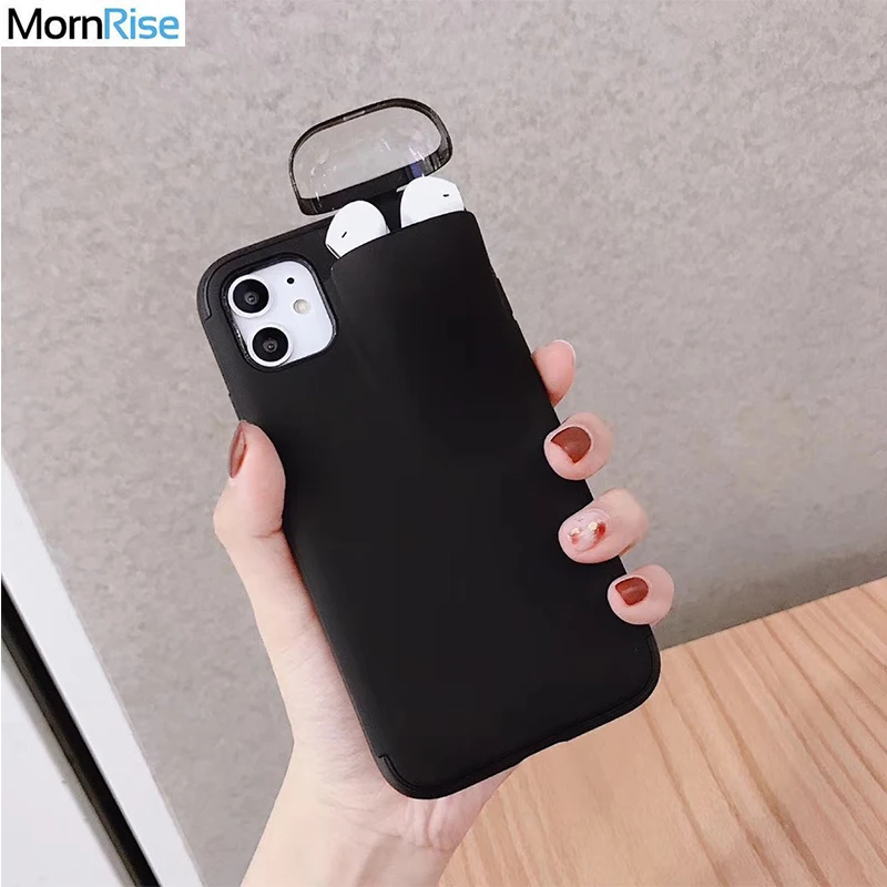 

New Fashion For iPhone 11 Airpods Case With Headphone Station For iPhone 11 pro Max Protectiie Shield Soft Edge Cute Back Cover