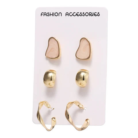 Jewelry 3 Sets Earrings Green Blue Pink Enamel Small stud Earrings Golden Jewelry For Women Student Gifts
