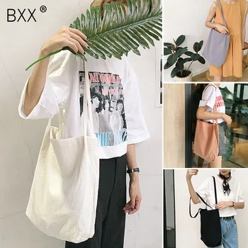 

[BXX] Large Capacity Handbags Canvas Tote Bag 2020 Brand Designer Daily Use Reusable Cotton Travel Casual Shopping Bag HK586