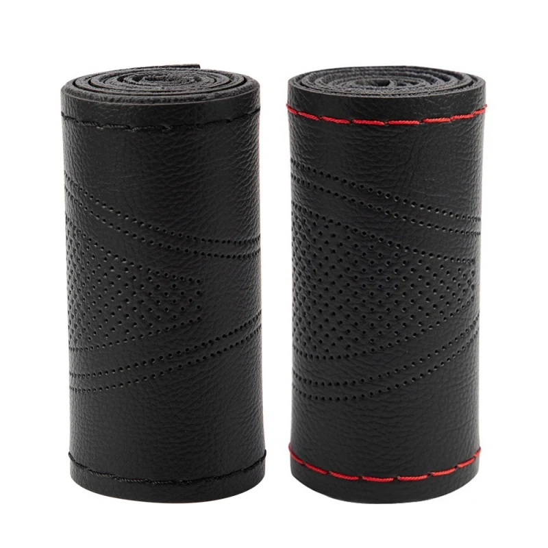 

38cm Microfiber Leather Embossing Hand-sewn Steering Wheel Cover Skidproof Universal Steering Cover