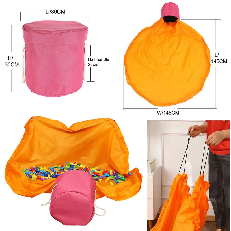 Portable Kids Toy Storage Bags Toys Clean Up Bags Mat Toys Organizer 4