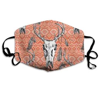 

Deer Skull Feathers Washable Reusable Mask, Cotton Anti Dust Half Face Mouth Mask For Kids Teens Men Women With Adjustable Ear