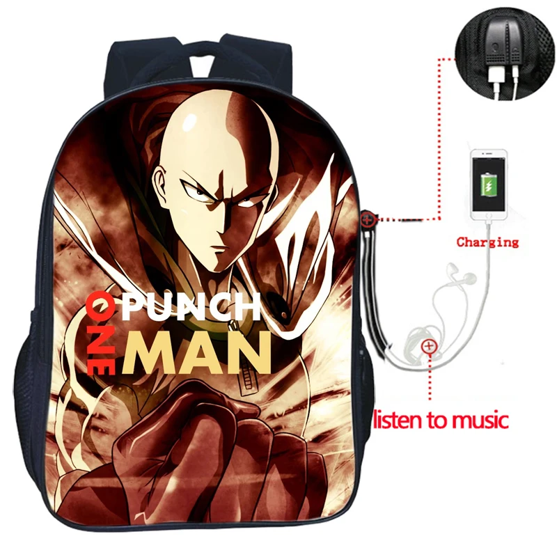 Arrval Аниме One Punch Man USB зарядка рюкзак для мужчин и женщин мальчиков девочек подростковый школьный рюкзак модный школьный рюкзак - Цвет: 7