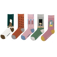 Милые женские носки с оригинальным рисунком; 5 пар в партии; высокое качество; оригинальные узоры