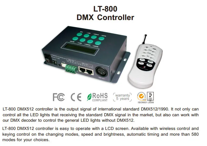 Главный контроллер DMX 580 режим Радиочастотный пульт RGB контроллер светодиодной ленты 250 кбит/с 512 DMX канал 170 пикселей ЖК-экран