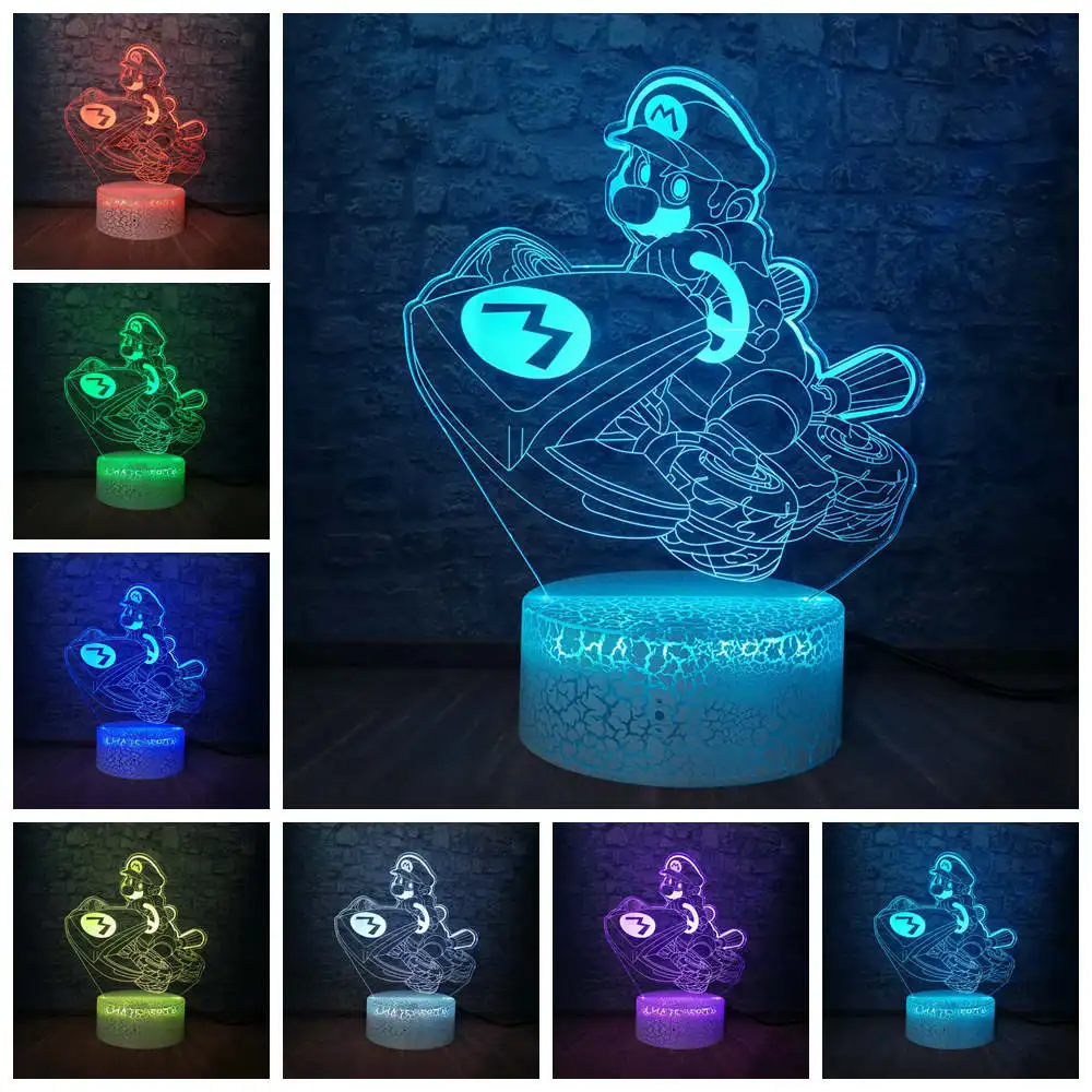 3D светодиодный USB мультяшная игра фигурка Супер акриловая Новинка Yoshi Mario Ночной светильник Настольная лампа 7 цветов градиент Детский Рождественский подарок