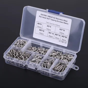 

M3 Cross Drive Button Head Self-Tapping Screws Assortment Set Stainless Steel 304 with Plastic Box 500PCS