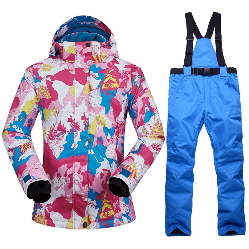 Rose red Blue Лыжный костюм для мужчин, Толстая теплая ветрозащитная Водонепроницаемая лыжная куртка, уличные спортивные зимние куртки и штаны, зимняя Лыжная куртка для сноуборда - Цвет: Rose red Blue