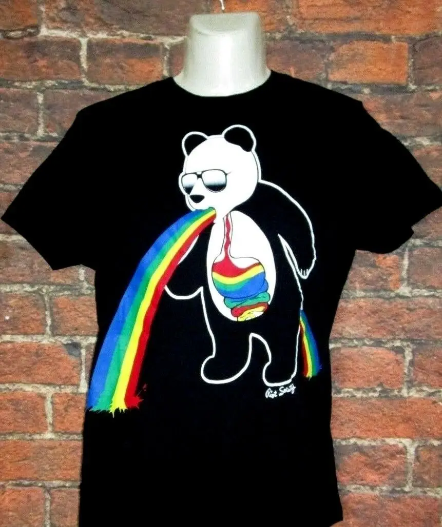 

MENS RIOT SOCIETY RAINBOW PANDA BEAR BLACK T-SHIRT SIZE S-3XL