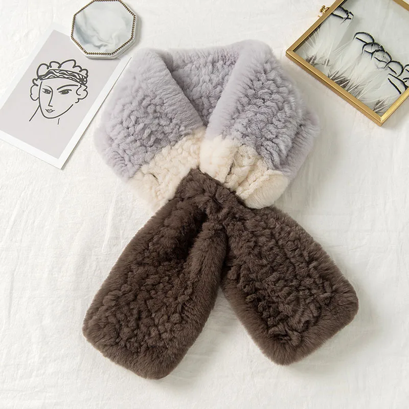 Lantafe Scarf Women Rabbit Fur Scarf Real Fur Stitching Color Protect Neck Keep Warm Winter Fashion Ladies Scarf - Цвет: 03