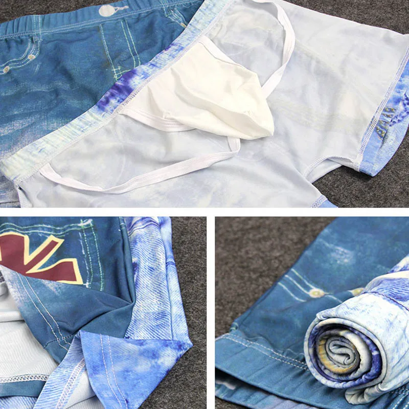 Мужское джинсовое нижнее белье 3D сексуальные боксеры джинсовые шорты