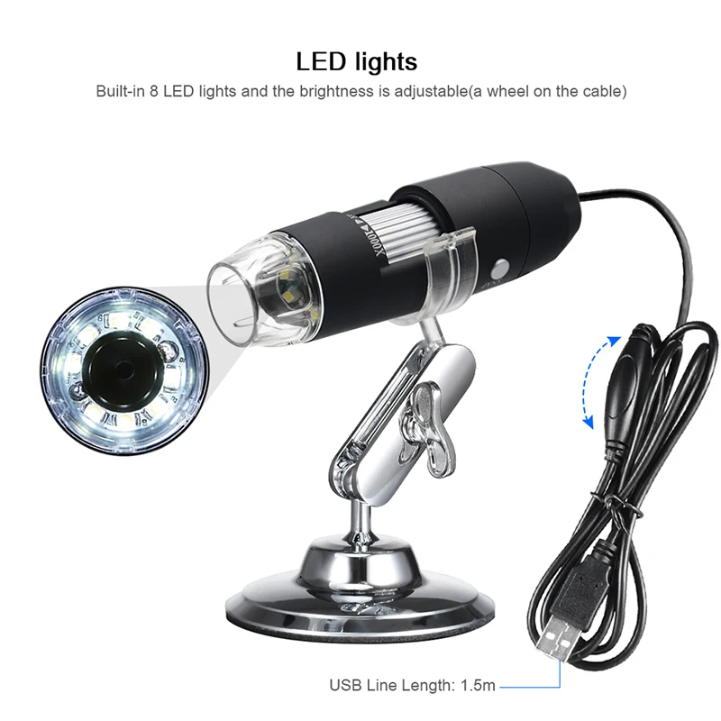 Черный 1000x Zoom 8 светодиодный HD 1080P USB микроскоп с цифровым увеличительным стеклом кронштейн для камеры эндоскопа - Цвет: Черный