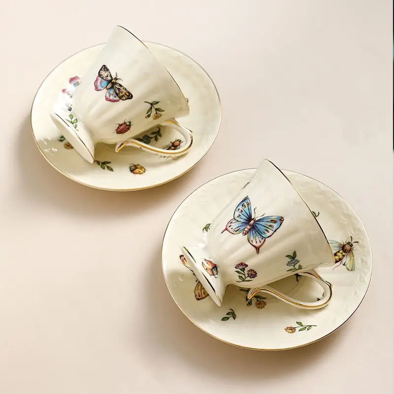 

Ceramic coffee cup and saucer set afternoon tea scented tea Phnom Penh retro European style designer cup iced coffee cup