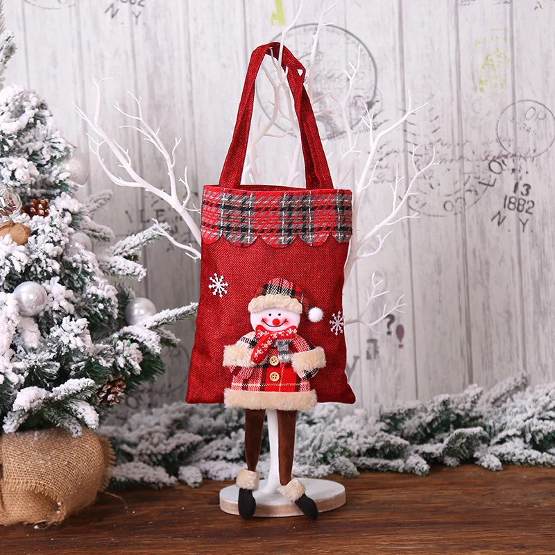 Новинка 20x55 см Красная рождественская сумка из мешковины Санта-Клаус клетчатая сумка-тоут рождественские украшения подарочный пакет конфеты сумки - Цвет: Snowman