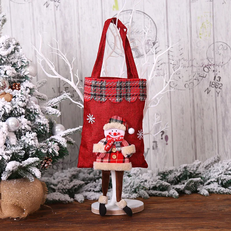 Snowman Новинка 20x55 см Красная рождественская сумка из мешковины Санта-Клаус клетчатая сумка-тоут рождественские украшения подарочный пакет конфеты сумки - Цвет: Snowman
