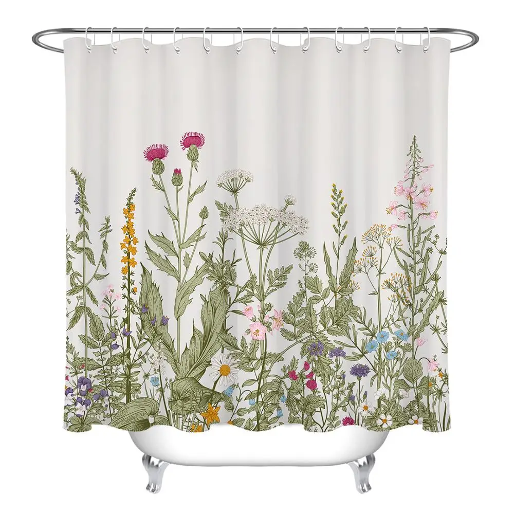 Only Curtain LB занавеска для душа для ванной комнаты Весенняя тема дикий цветок и Дикая трава Водонепроницаемая полиэфирная ткань занавеска для ванной с 12 крючками - Цвет: Only Curtain