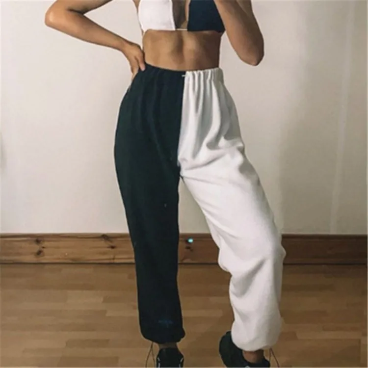 hundehvalp Menagerry Juice 2022 Half Black Half White Pants Women Trousers Sweat Baggy Pants Women  High Waist Sweatpants For Women Streetwear Hb45 - Pants & Capris -  AliExpress