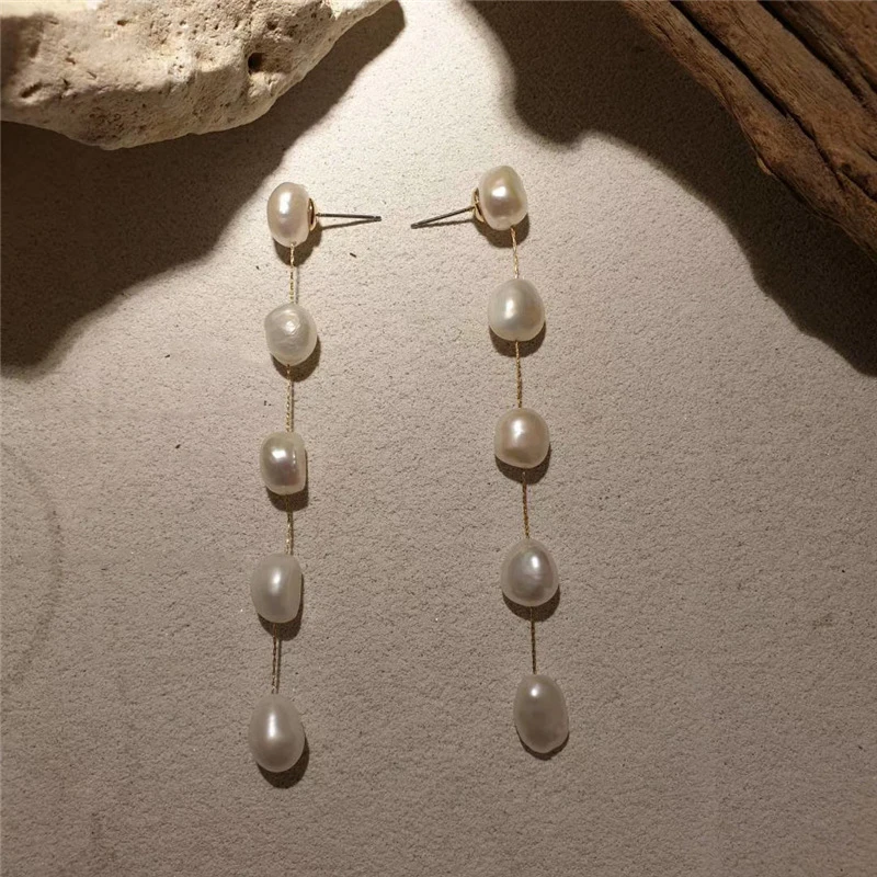 Peri'sBox Long Thread Natural Freshwater Pearl Earrings Beaded Pearl Tassel Earrings for Women Elegant Minimalist Jewelry 2020 - Image 2