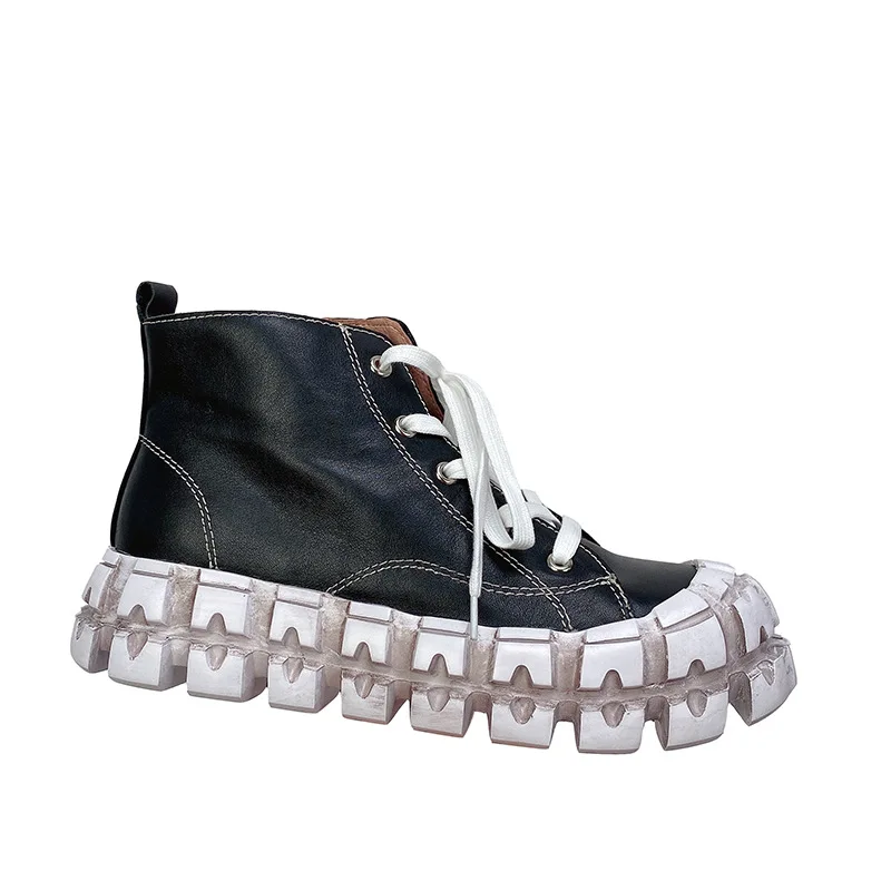Johnature Platform Sneakers 2020 New Autumn Winter Women Shoes Genuine Leather Lace-up Sewing Fashion Concise Women Sneakers