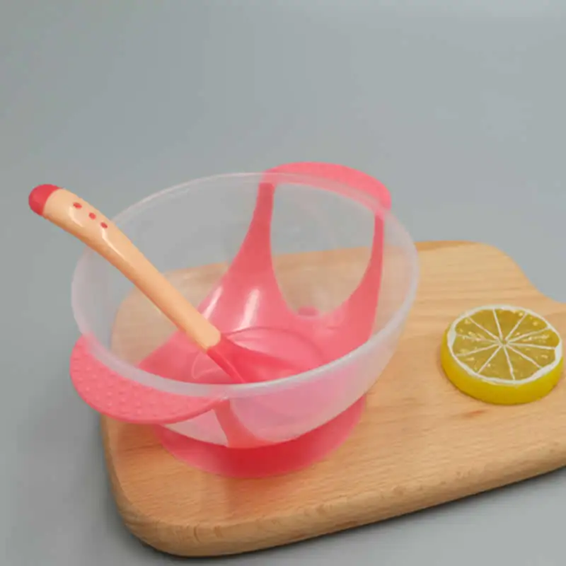 1PC Bowl Spoon Red Детская однотонная столовая утварь для кормления, набор для кормления, детские столовые приборы, наборы, устойчивость к падениям, температура, чувствительная ложка, миска для кормления ребенка - Цвет: 1PC Bowl Spoon Red