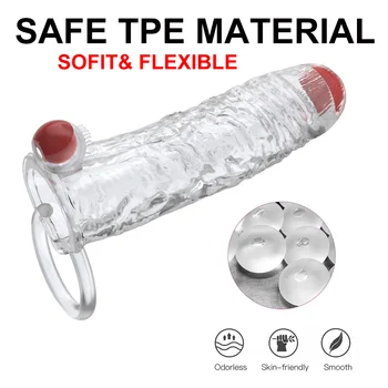 Reusable Penis Enlargement Condoms Vibrating Dick Sleeve Extender Delayed Ejaculation Penis Attachment Erection Sex Toys For Men 6