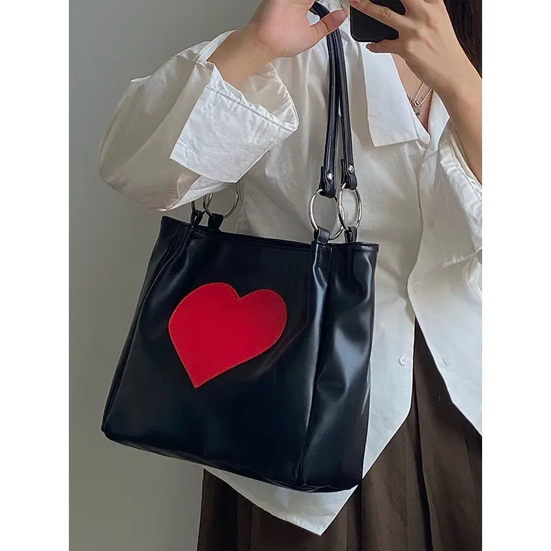 Xiuya Harajuku Kawaii Shoulder Bag Women Japanese Cute Heart Lolita Tote Bag Ladies Handbags 2022 Big Shopper With Zipper