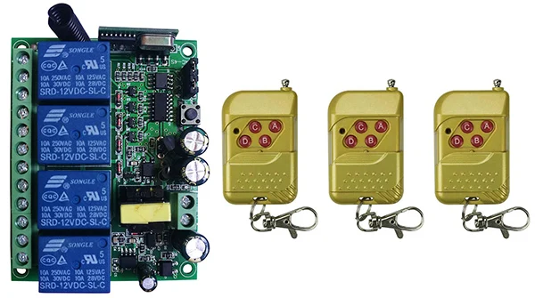 AC110V 220V 230V 4CH 4 CH 10A реле RF беспроводной пульт дистанционного управления Переключатель Беспроводной Выключатель Света приемник+ передатчик двери гаража - Цвет: Синий