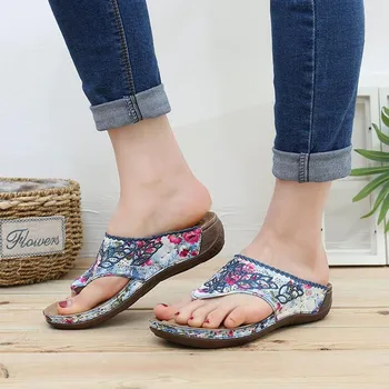 

Summer Flip Flops Fashion Flower Causal Wedges Embroidery Women Shoes 2020 New Удобная женская обувь сандалии резкий поворот