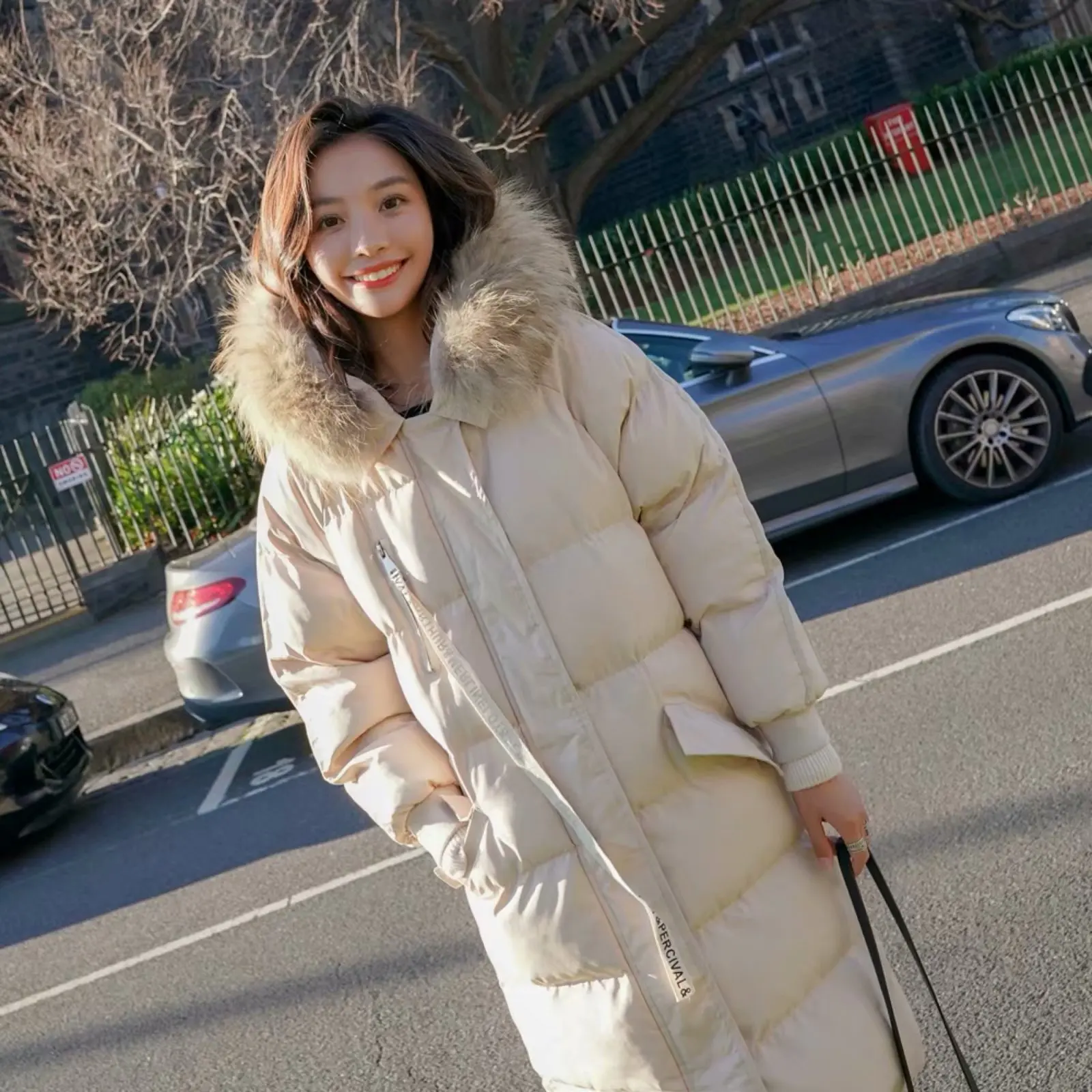 

Winter New Style Europe And America WOMEN'S Dress-Style Large Fur Collar Long Loose Cotton Overcoat W2948