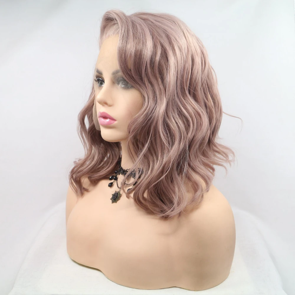 Fantasy Beauty Dusty Rose Gold Bob Cut Short Wavy Heat Resistant Fiber Synthetic Lace Front Short Wigs For Women Replacement Wig Aliexpress