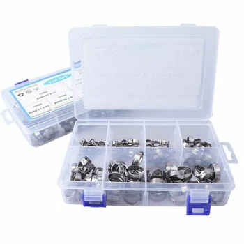 

140PCS 304 Silicone Radiator Hoses Stainless Steel Single Ear Clamp Ear Fuel Hose Clamps Crimping Tool Kit Silicone Hose Clamp