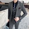 ( Jacket + Vest + Pants ) Boutique Fashion Mens Plaid Casual Business Suit High-end Social Formal Suit 3 Pcs Set Groom Wedding 3
