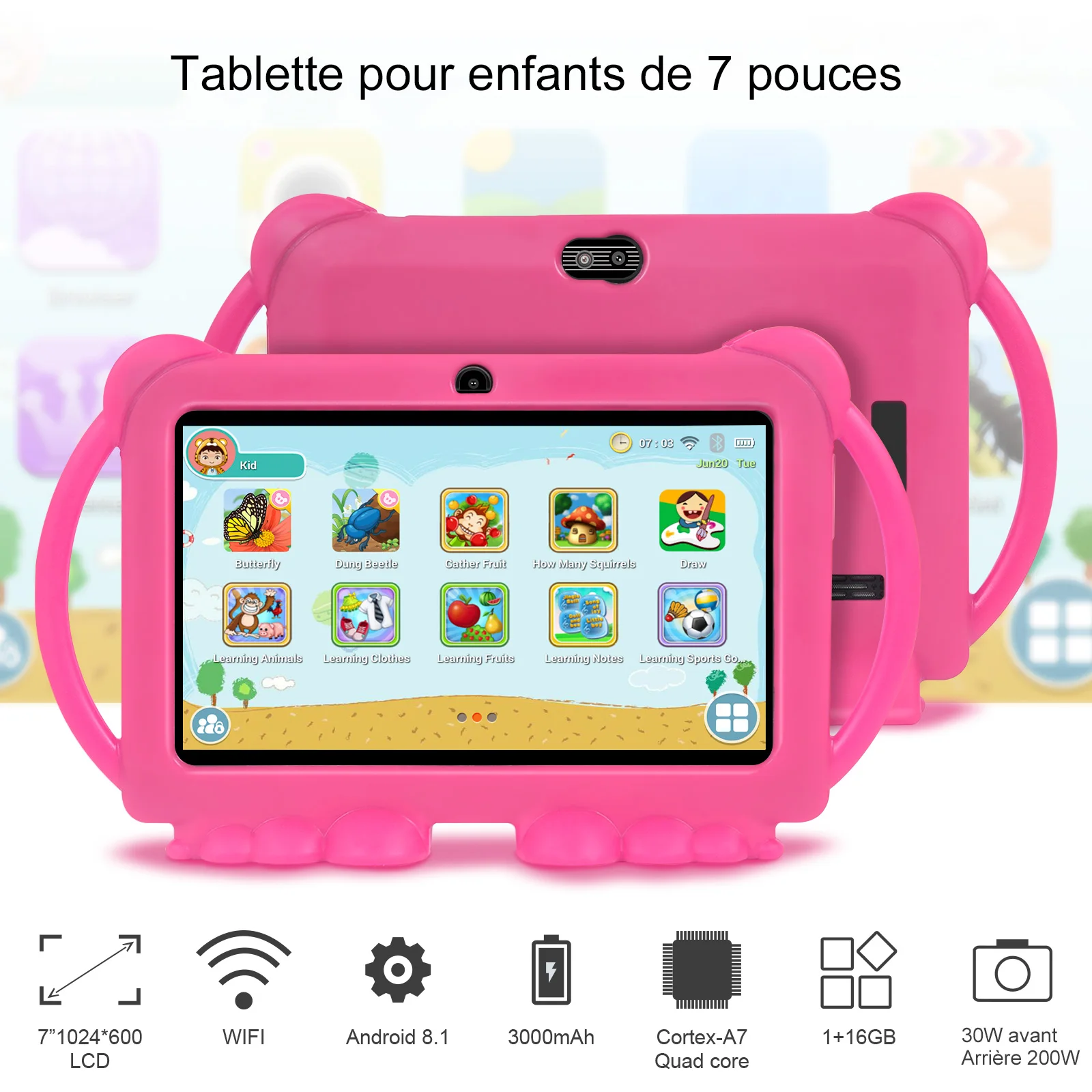 Mejor precio Tablet educativa de 7 pulgadas para niños, Tablet de 7 pulgadas HD con carcasa de silicona con carga USB Quad Core 1 GB 1 1gNWbklZ9lj