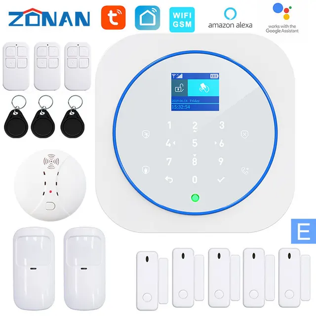 ZONAN G12 Tuya Wifi Gsm Alarm Security System Smoke Detector Alexa Compatible App Control Smart Home Wireless Safety Alarm Kits E