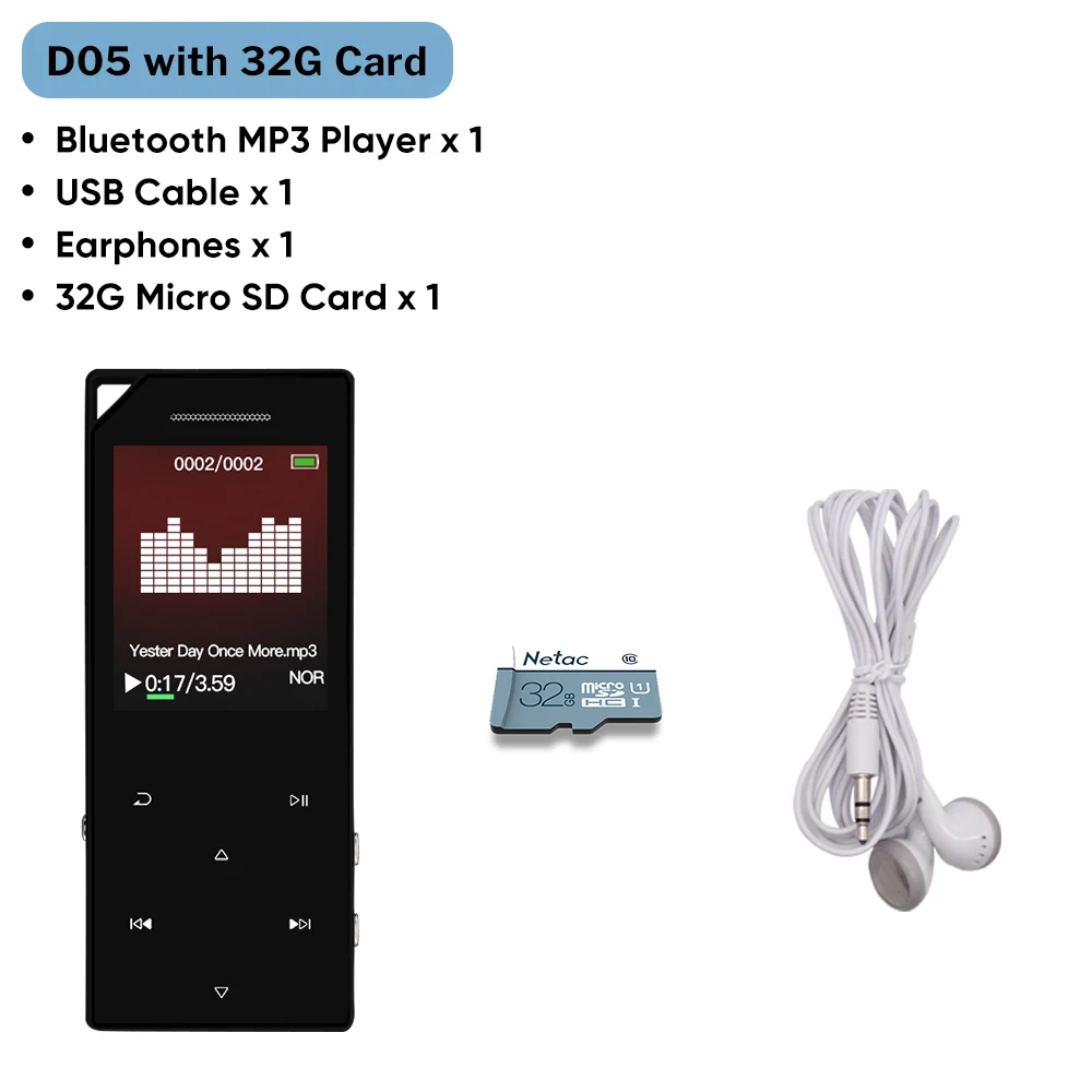 Deelife Bluetooth MP3 плеер Спорт Мини MP 3 музыкальные плееры 8 ГБ с динамиком наушники экран FM радио FLAC аудио Walkman бег - Цвет: D05 with 32G Card