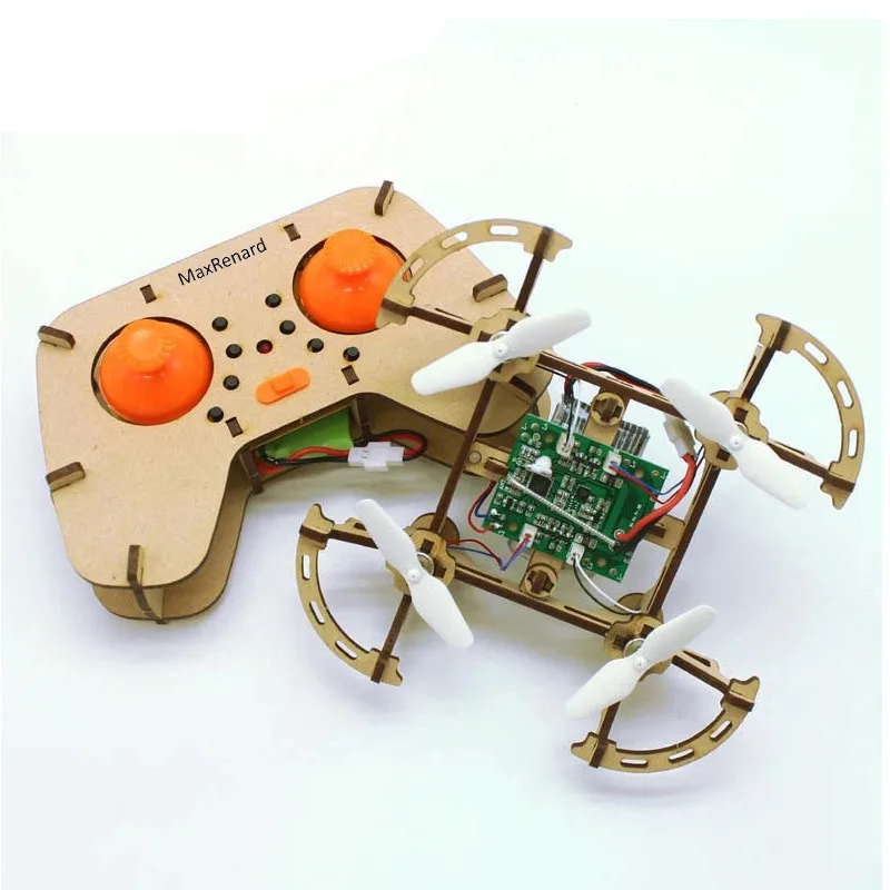MaxRenard Remote Control Drone Toy Aircraft DIY Helicopters Wooden Assembly Set High Quadcopter Aircraft Model Teaching for Kids