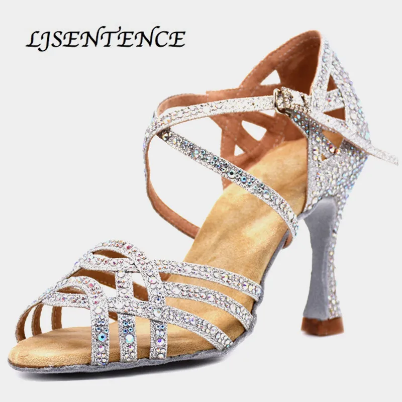 $26.22 Silver Shoes For Ballroom Dancing Woman Flash Cloth Collocation Shine Rhinestone Latin Dance Shoes