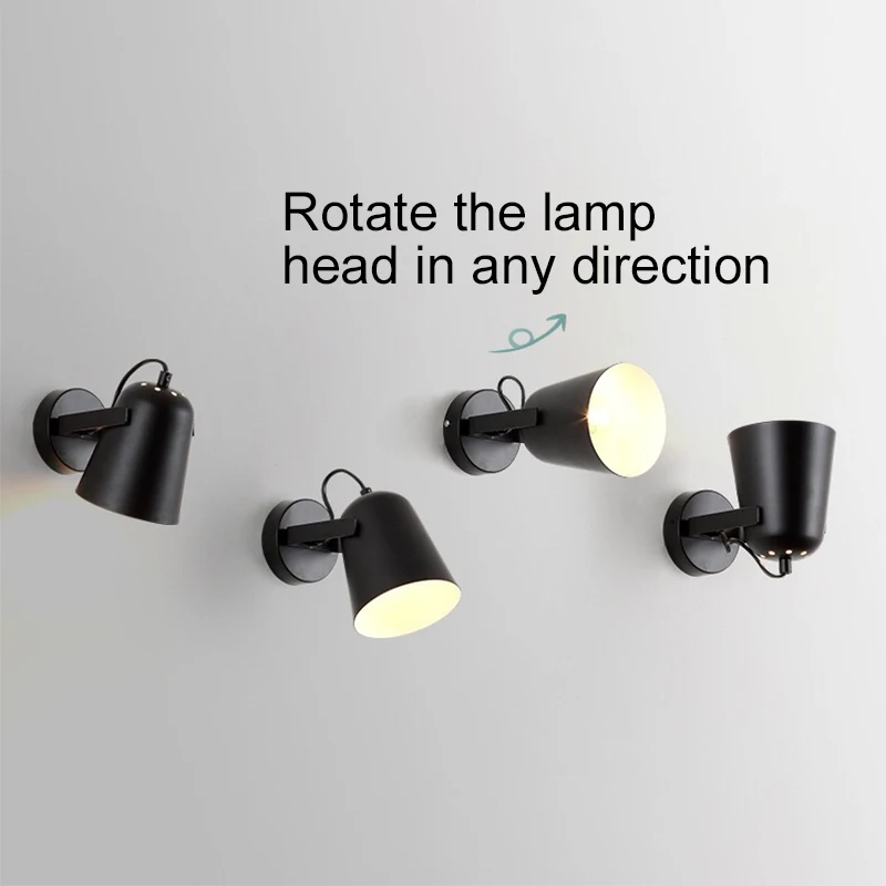 Nordic E27 LED wall lamp iron Rotatable sconces light indoor home kitchen bedroom bedside living room decoration illumination wall lamps