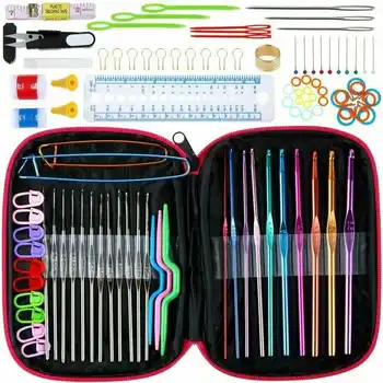 

100Pcs DIY 22 Sizes Crochet Hooks Needles Stitches Knitting Craft Case Weaving Tools Set Sewing Tools with Storage Bag
