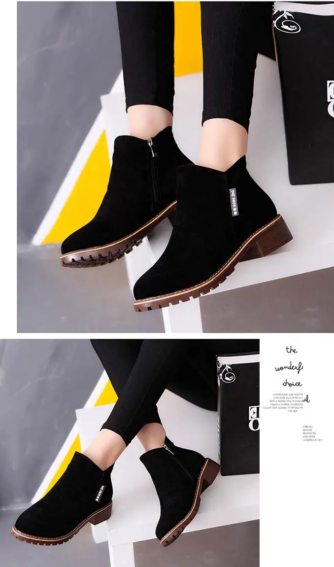 Winter boots women sneakers square heel casual shoes woman 2019 fashion side zipper solid adult women ankle boots women shoes (12)