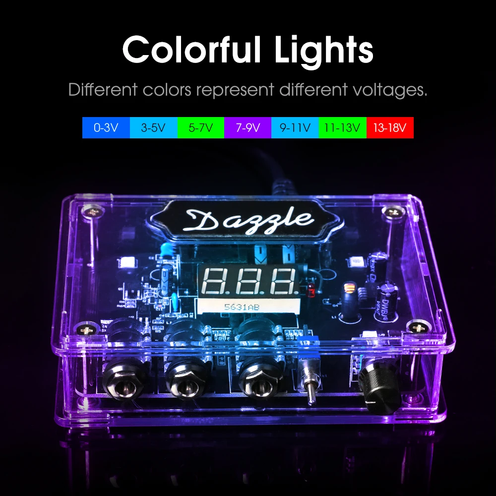 Tattoo Power Supply 0-18V Transparent Dazzle Color LED Digital Display Fit for All Rotary Tattoo Machine and Foot Pedal Switch