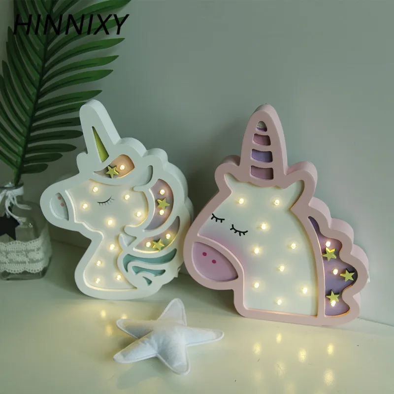 Hinnixy розовый синий цветной Ночной светильник в виде единорога с батареей милых