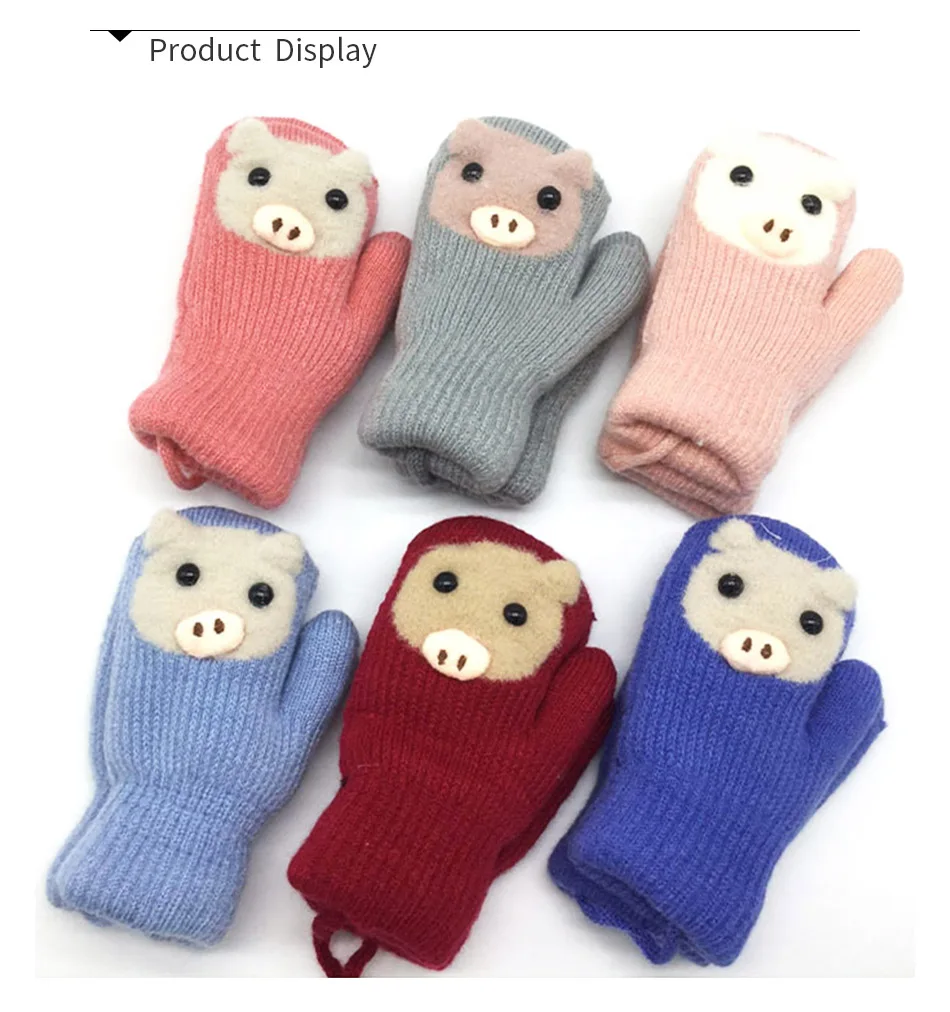REAKIDS/новые милые зимние детские перчатки с натуральным Пальцем; теплые шерстяные детские варежки; трикотажные перчатки для детей; варежки для девочек и мальчиков