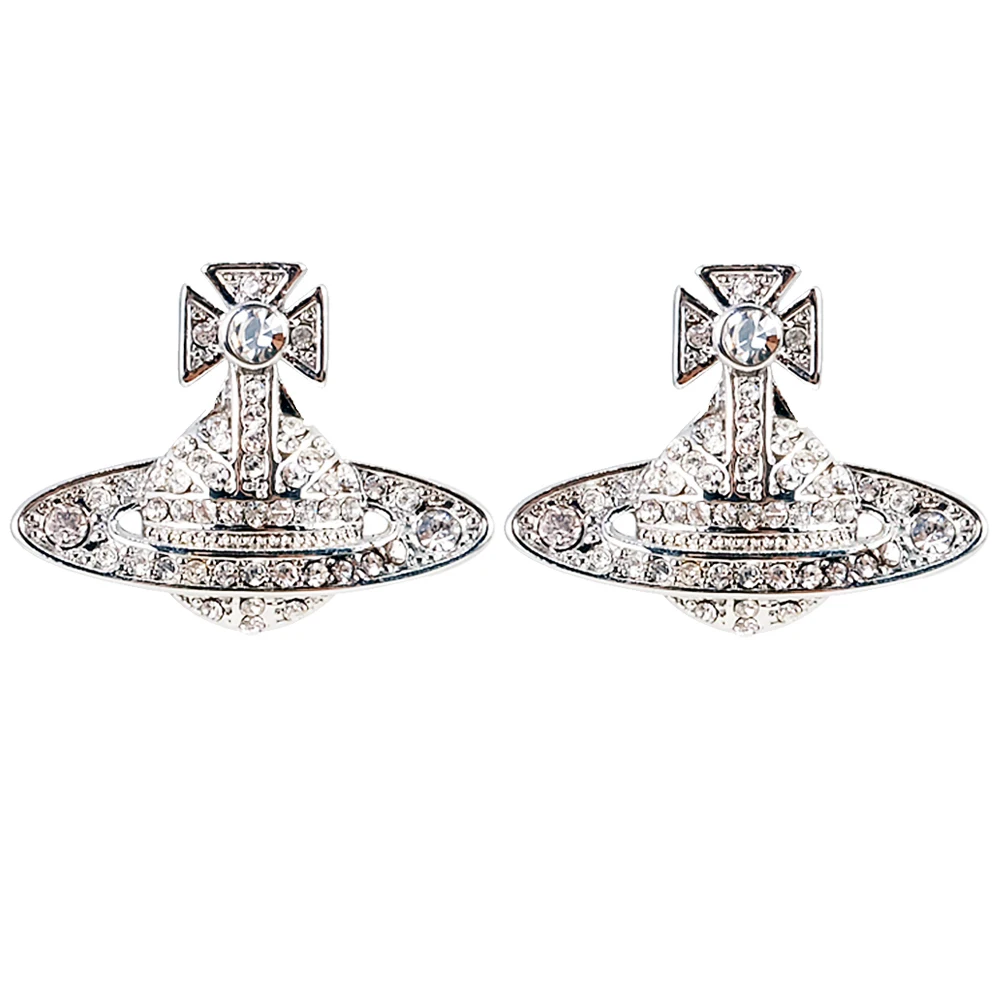 

XIAOJINGLING 1Pair Full CZ Crystal Shining Cross Saturn Geometric Planet Orbit Earrings Women Girls' Party Earring Studs Jewelry