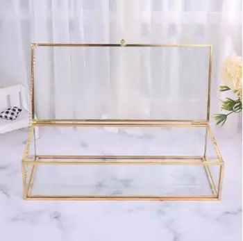 

Vintage Glass Lidded Box Edge Bracelet Keepsake Decorative Jewelry Display Large Clear Rectangle Box Rings Bracelet StorageMJ707